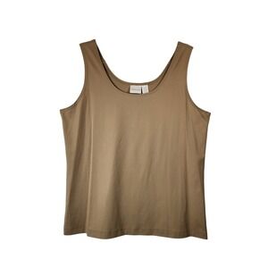 Chico's Tank Top Size 2/L Tan Camel Scoop Neck Nylon Spandex Capsule Officecore